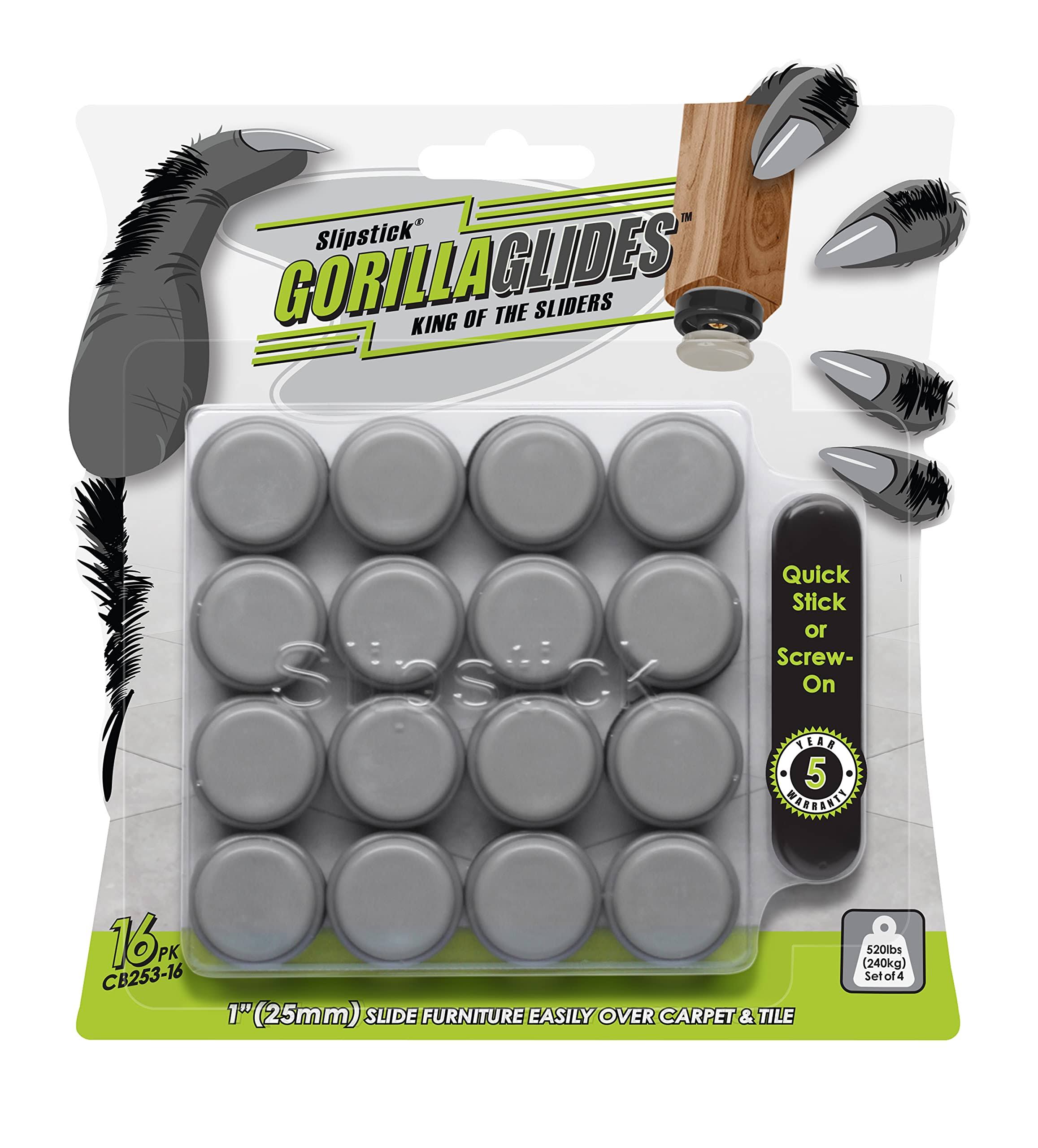 f82b72a4f24031383ad66b10400e37389a8b9af9ea68bf28d125b604498efad9.jpg GorillaGlides 1 inch Chair Sliders/Floor Protectors (16 Furniture Glides) Screw-On or Self-Adhesive, for Sliding On Carpet & Hard Surface Floors, - Image 1