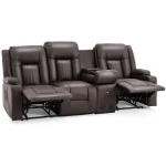 AECOJOY 3 Seater Recliner Sofa with Console&Bluetooth Speakers, Manual RV Sofa Couch, Brown