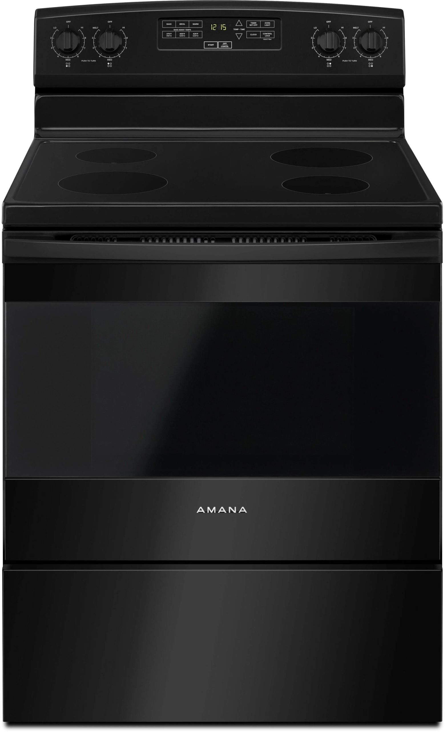 f86c80043e3e015cc13331c92933119190f7b511bd3d64bc287bd15958b90599.jpg Amana AER6303MFB 30-Inch Electric Range with Extra-Large Oven Window - Black - Image 1