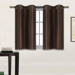 Fancy Linen 2 Panel Faux Silk Blackout Curtain Set Solid Dark Brown with Grommet Top Room Darkening Short Tier Drapes for Kitchen, Bathroom or Any