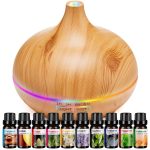Aroma Diffuser for Essential Oil Large Room Diffusers Set with 10 Essential Oils,Ultrasonic 550ml Aromatherapy Diffuser with Essential Oil, Bedroom