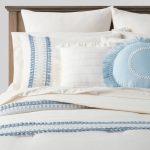 12pc Queen Embroidered Fringe Stripe with Tassels Comforter & Sheet Bedding Set White/Blue - Threshold