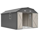 AECOJOY 10x12 FT Large Metal Outdoor Storage Shed with Floor Frame, Heavy-Duty Storage Building with Diamond Roof