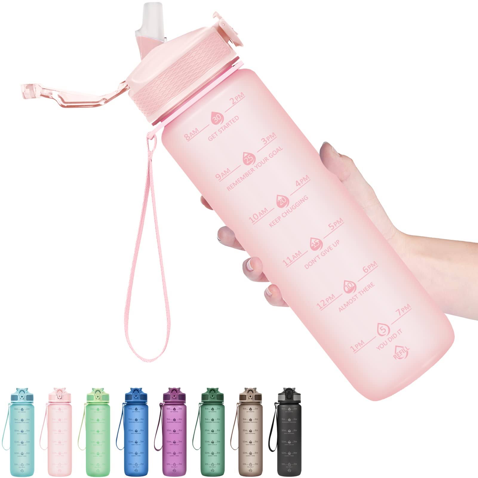 f8f90d320e2006983bbb9d40cf0b6a337a6a03cf4b45d83fe9cc7a87f0994461.jpg Hyeta 32oz Water Bottles with Straw - Stay Motivated and Hydrated with Convenient Times to Drink Markings, Durable, Leak-Proof and BPA-Free - Image 1