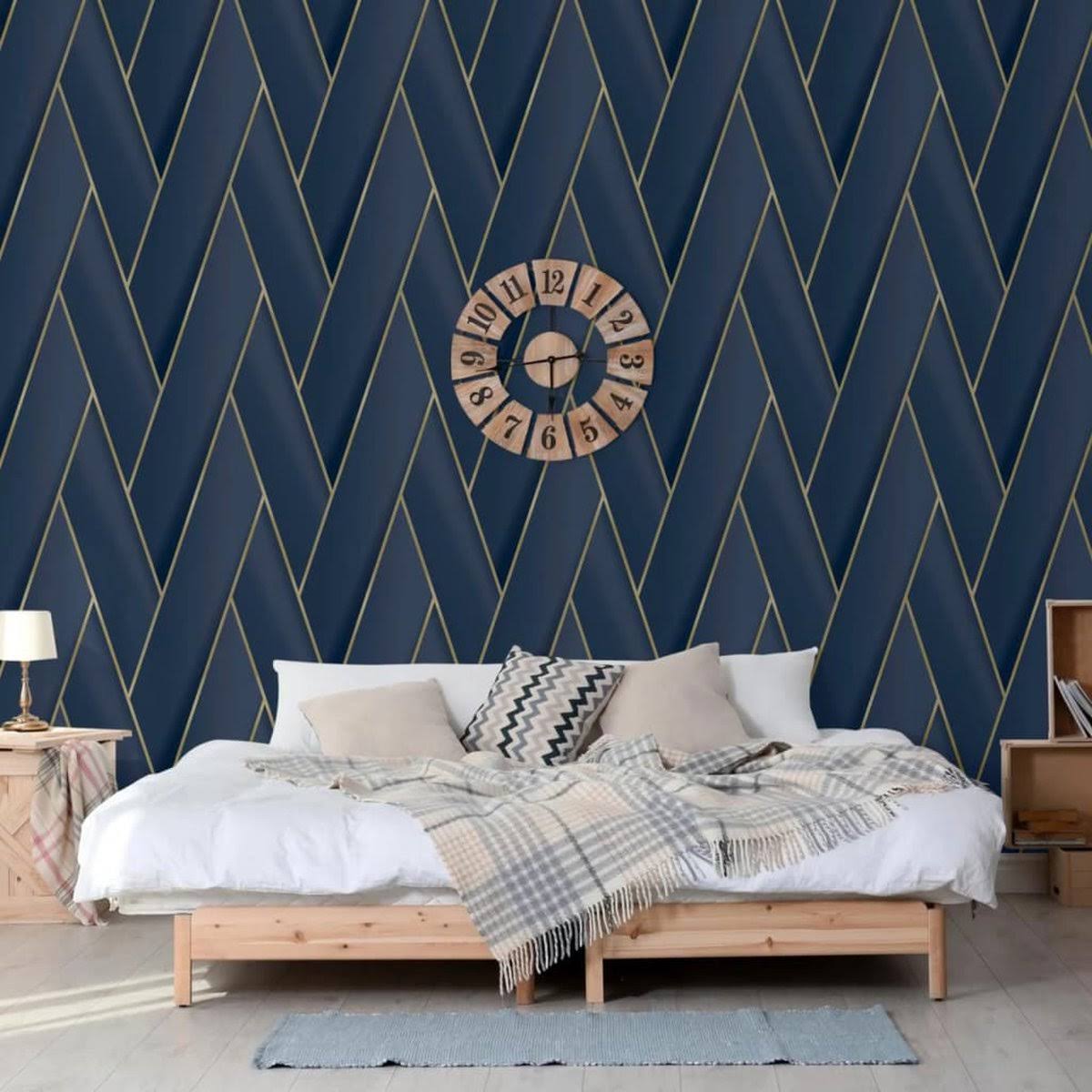 f90ac02b74167b1c3e05a67a042fa127f96c0e4e701c6208151dae67eacbafc0.jpg Advantage Manfred Navy Modern Herringbone Wallpaper - Image 1