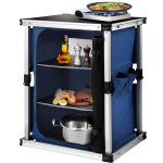 Camping Kitchen Station. Aluminum Portable Folding Cook Table with 3-Tier Storage Organizer. Side Pocket and Carrying Bag. for Outdoor BBQ Party Backyards and Tailgating. Blue