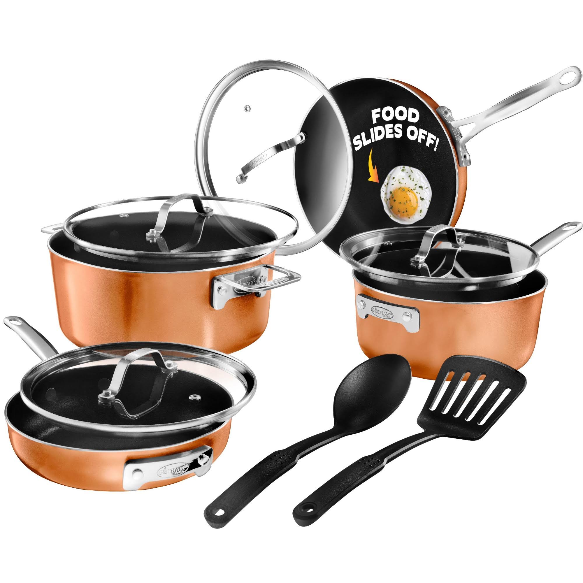 f92a913a097f32ab5397dfc72ba3dc89a3f05a1aa8be54b084042653b0b1b25f.jpg Gotham Steel Stackmaster 10 Piece Non-Stick Cookware Set, Copper - Image 1