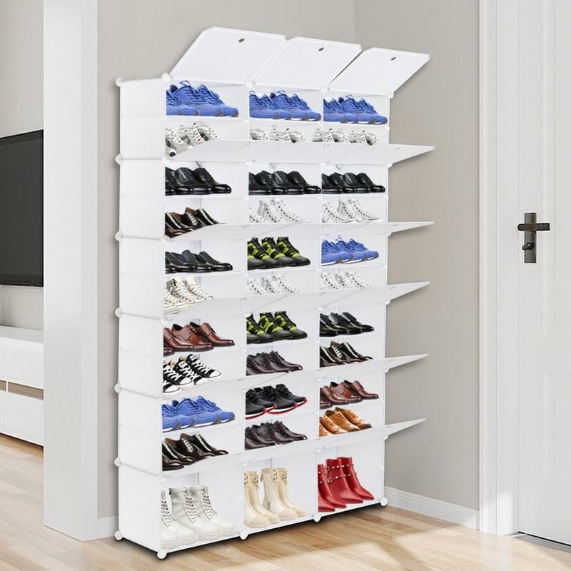 f9325585f338c9be9807148b7e58a9598944147c319ab4eddc8771c93d8de713.jpg Portable Shoe Rack Organizer 66-72 Pair Tower Shelf Storage Cabinet - 66 Pairs White - Image 1