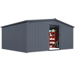 AECOJOY 12' x 14' Outdoor Storage Shed with Sliding Door, Metal Storage Tool Shed