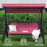 Veikous 3-Seat Adjustable Converting Canopy Patio Swing Steel Lounge Chair with Attached Side Table and Cushions - Wine Red