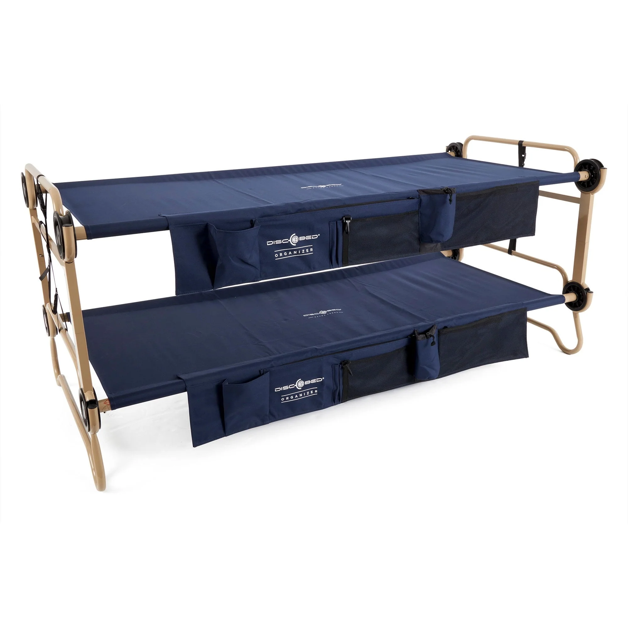 f9429754d5395f1ec980e71dae4d0a4333cc8c3cf5fc7efaf7175af1684f0891.webp Disc - O - Bed XL Cam - O - Bunk Benchable Double Cot with Storage Organizers, Navy - Image 1