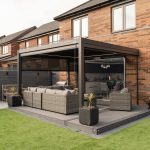 PERGOLUX Metal Pergola | 10' x 10', Aluminium, Adjustable Louvered Roof, Wall Mounted, Modern Scandinavian Design, Anthracite