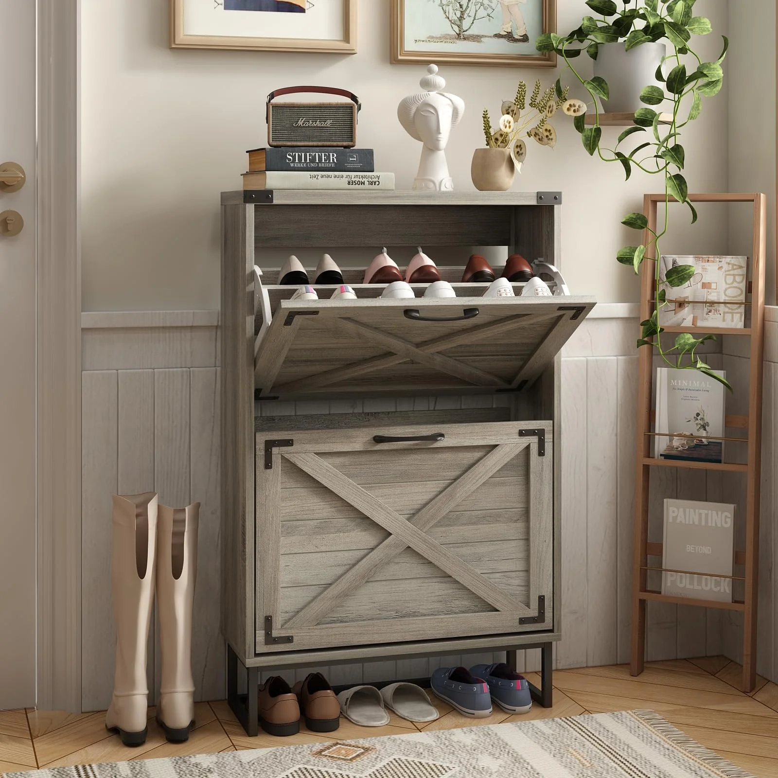 f96e76f72324627b83fa07d5c301ef2b1dca334d7958d3ae3065d30ffb7133e0.webp Maupvit 24 W Farmhouse Shoe Cabinet Storage for Entryway - Image 1