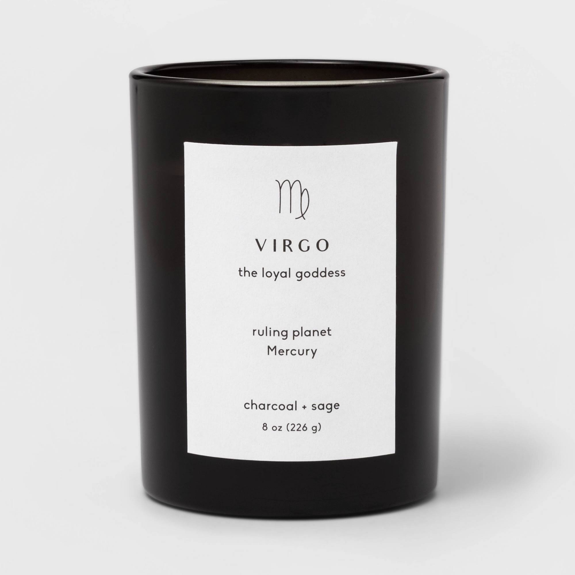 f973872cd0d09824fca95861f039c241a246c4f425748356562e6fd81e91b202.jpg 8oz Glass Jar Zodiac Virgo Candle Black - Project 62 - Image 1