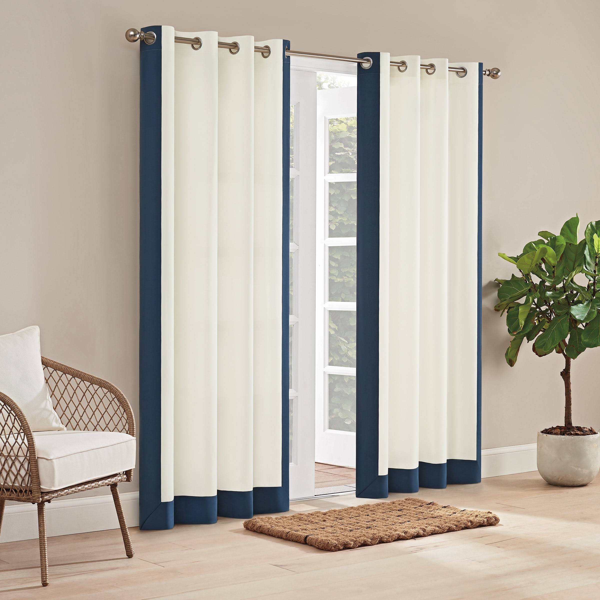 f98802cb35f2ba353eaf48c044dddf6fe75862cd46f9f41d5ace473e496d8f80.jpg Waverly Hampton Border 84" Grommet Indoor/Outdoor Window Curtain Panel in Blue (Single) - Image 1