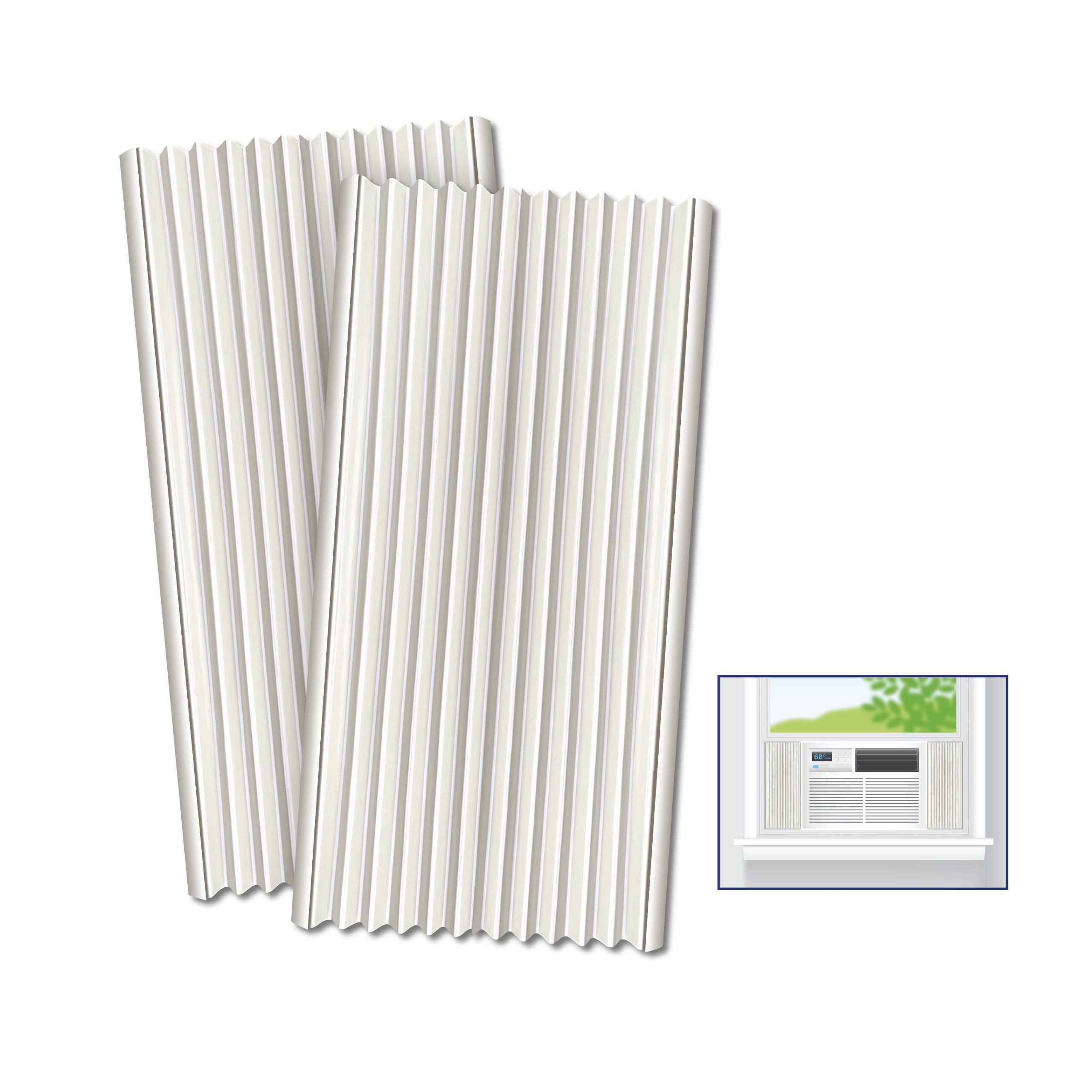 f98f8037a9caf63ff9bef39de4aeeb435b3d982d72155e0d438bcbbc74473fe2.jpg Fram Trak Adhesive Replacement Window Air Conditioner Side Panels, 19" H x 12" W, Beige - Image 1
