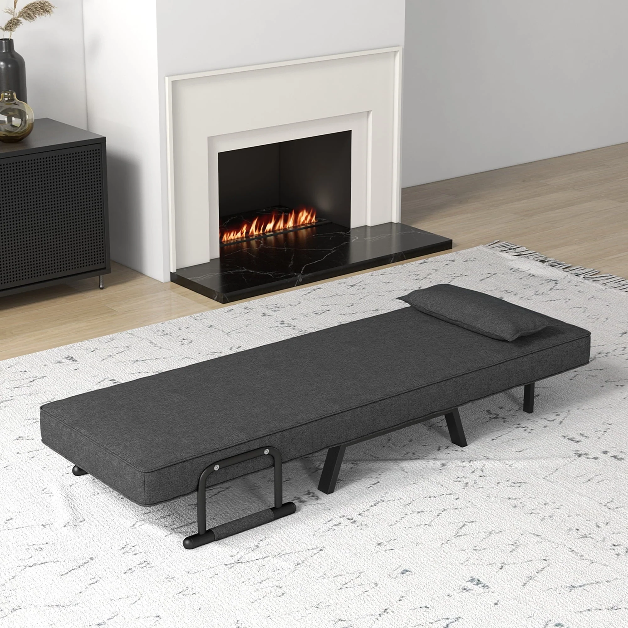f99abf19b7ef8bbb11ffe9f9302b5d165affb6e8cf87f793fc4b38f3ff070fd8.webp Costway Folding 6 Position Convertible Sleeper Bed Armchair Lounge Couch W/ Pillow Gray - Image 1