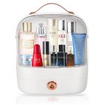 Massy Egg Shape(Oval) Makeup Storage Box, Countertop Portable Vanity Cosmetics Organizer Preppy Style (Jasmin White)