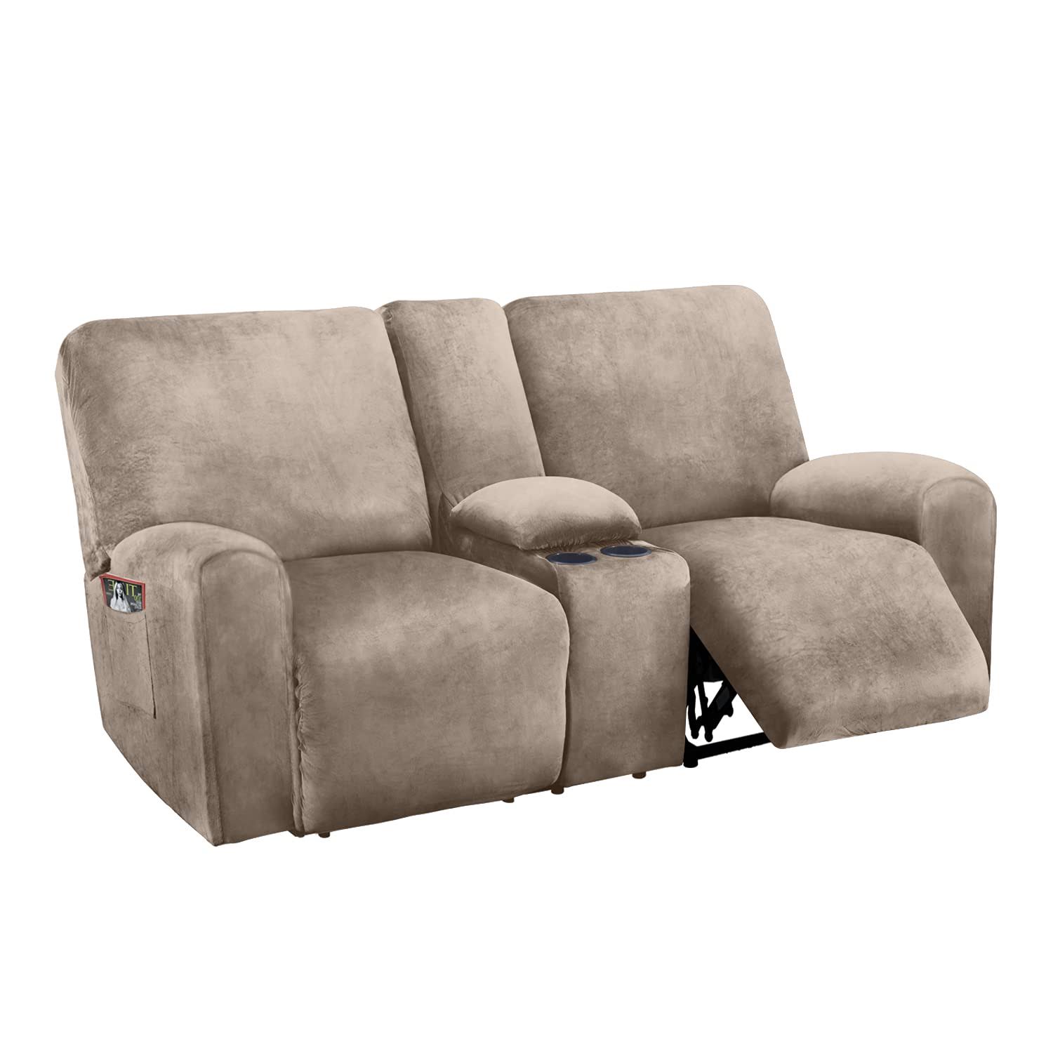 f9a2e94b6cb180b66b91ed90e904f671b920654d8a792a0cb7c8ddce40f08e2d.jpg ULTICOR Reclining Love Seat with Middle Console Slipcover, 8-Piece Velvet Stretch Loveseat Reclining Sofa Covers, 2 Seat Love SE - Image 1
