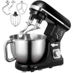 Aicok Stand Mixer with Double Hook, 6 Speeds, 5.5Qt Stainless Steel Bowl, Beater and Whisk Black