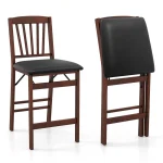 Set of 2/4 Folding Counter Height Bar Stools, 24.5" Portable Kitchen Island Chairs with Padded Seat & Rubber Wood Legs, No Assembly Needed