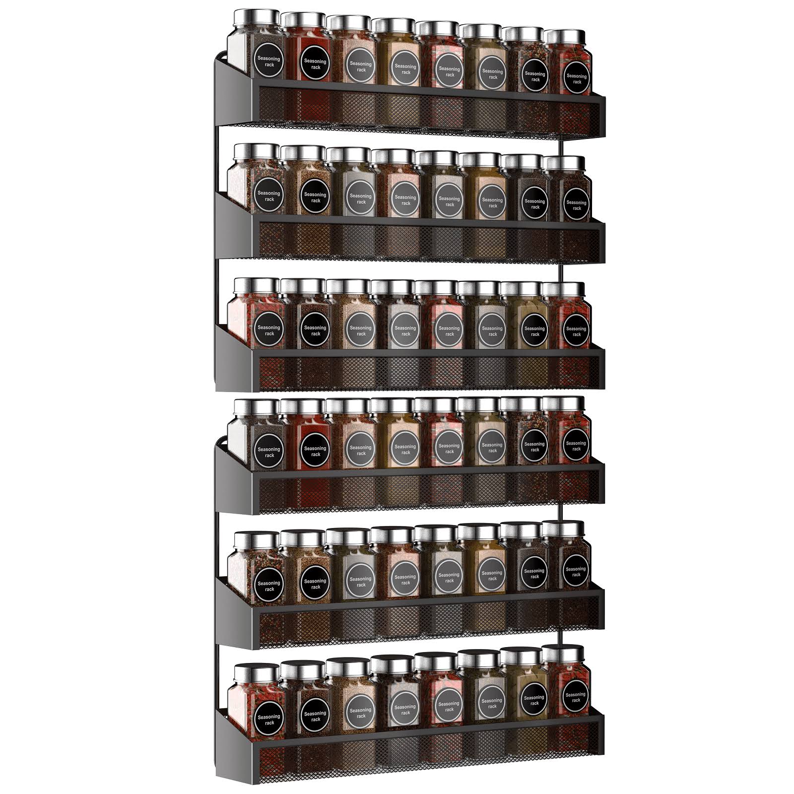 f9c00d37fdac819d8d573d9b904badbfd6037f4fa57361d386023e214b0a21fb.jpg 2 Pack Spice Rack Organizer 3 Tier Counter-Top Stand or Wall Mounted Storage Rack Hanging Shelf for Kitchen Cabinet-Black - Image 1