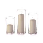 Yummi Set of 36 Slim Pillar Candles and Cylinder Vases - Sandstone