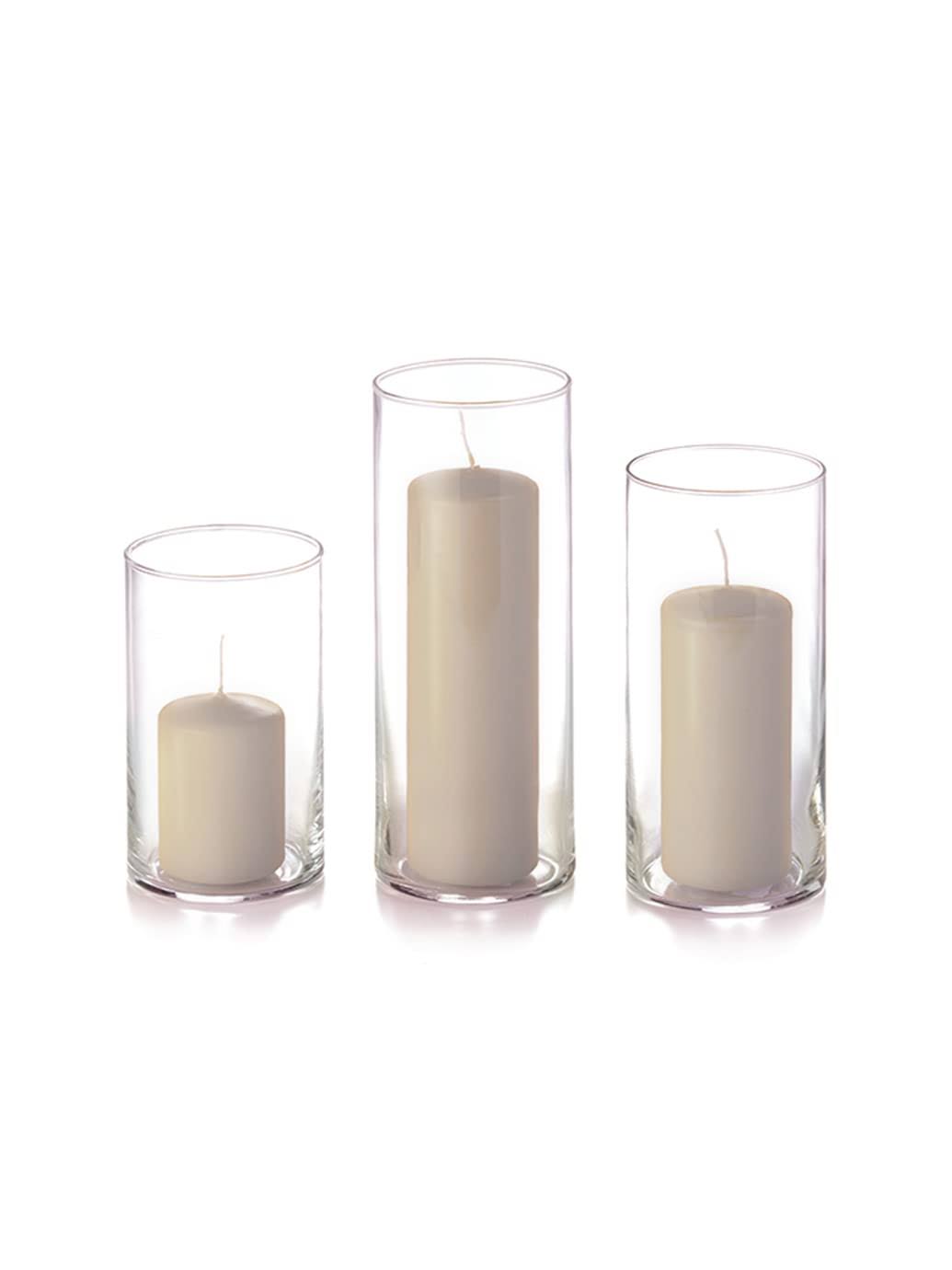 f9ccf59535ef651d4e36d04489c228cf7fc9f1c62ae726c3399912c7ab6cbb2b.jpg Yummi Set of 36 Slim Pillar Candles and Cylinder Vases - Sandstone - Image 1