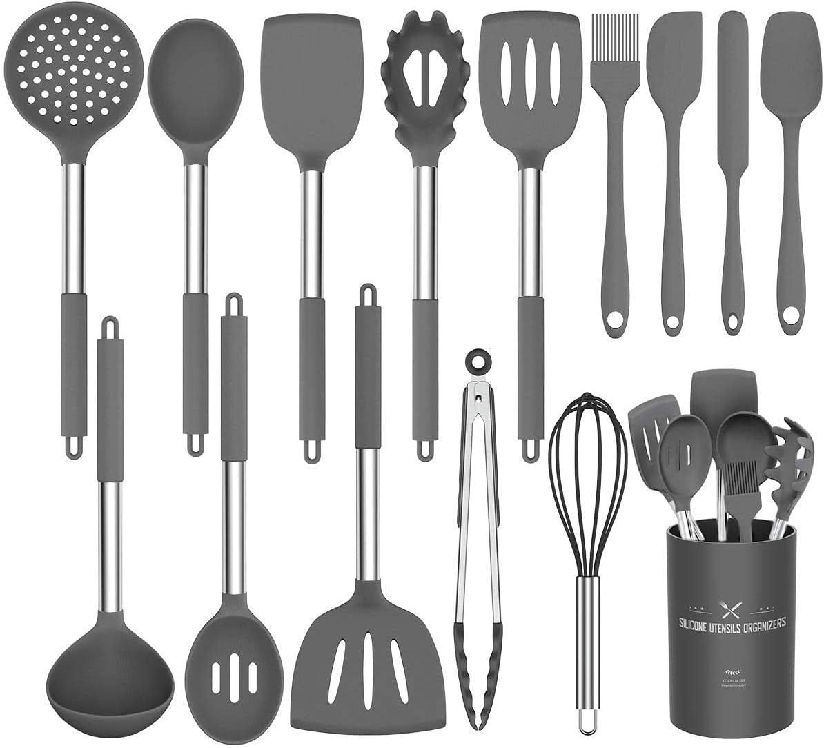 f9d28ad7e8e772e65053550814133bb788e2457e26dd70d8acfa75815a4f8114.jpg Umite Chef Kitchen Utensil Set, 15pcs Silicone Cooking Kitchen Utensils Set, Cooking Tools Turner Tongs Spatula Spoon for Nonstick Heat Resistant - Image 1