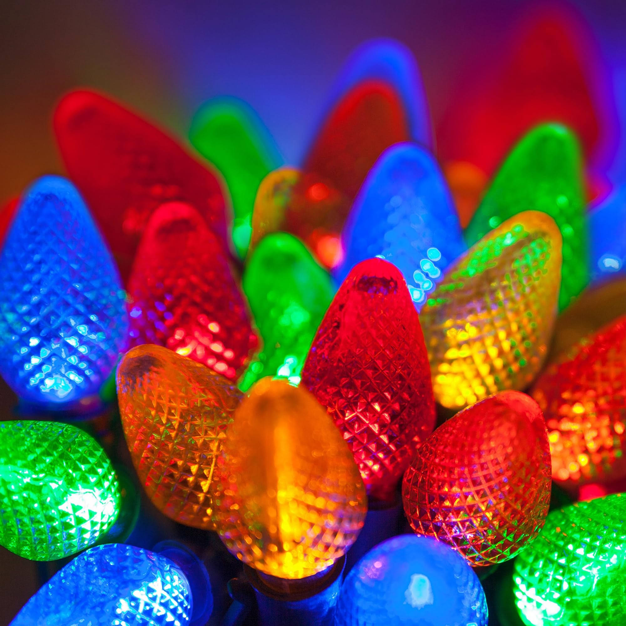 f9e5702110f8d1c1df19b960cff0dea8de85755bfacfeb95dcedc70fc48ad011.jpg Wintergreen Lighting 25 Multicolor C7 LED Christmas Lights, Green Wire, 8" Spacing - Image 1