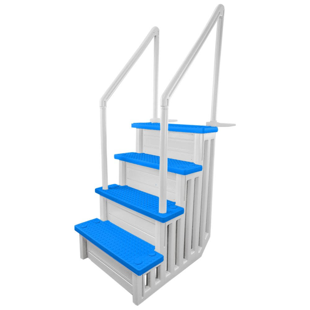 Aqua Select Anti-Slip In-Pool Steps | White/Blue Steps | for Above Ground Swimming Pools | Can Mount to Decks 48" to 54" H | Safety Stairs Capacity