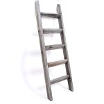 Blanket Ladder 5 Ft. Premium Wood Rustic Decorative Quilt Ladder. Gray