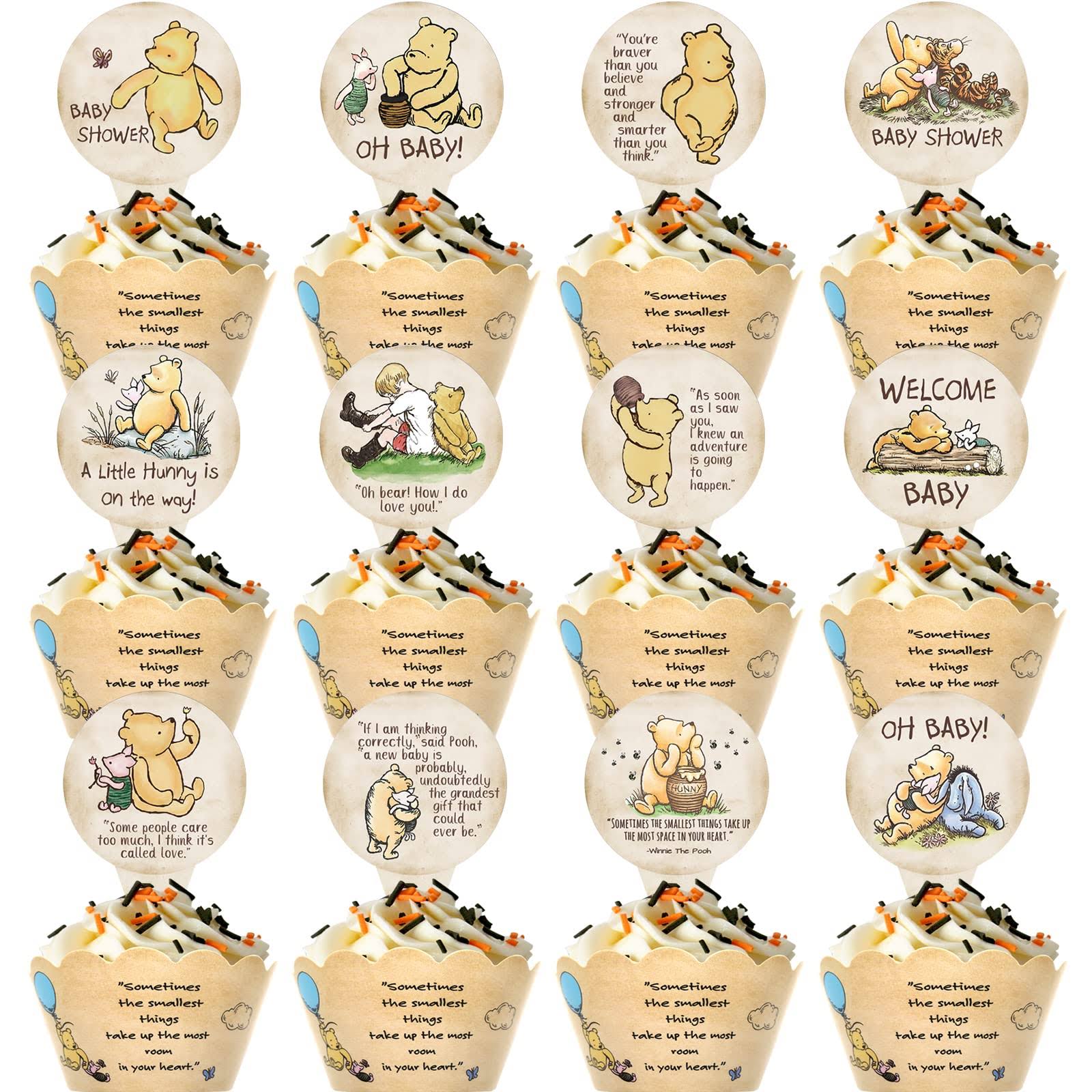 fa607126eebe1228a2e4805b6e5e38e61e6a8acf0d7d5da76958f046b369d63c.jpg 72 Pcs Winnie Baby Shower Cupcake Toppers and Wrappers Set 36 of Each, Classic The Pooh Party Supplies for Birthday Party or Bridal Shower Decoratio - Image 1