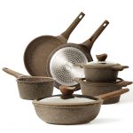 Carote Nonstick Granite Cookware Sets, 10 Pcs Brown Granite Pots and Pans Set, Induction Stone Kitchen Cooking Set, Size: 10PCS-Brown