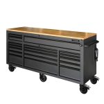 Husky 72 in. W x 24 in. D Heavy Duty 18-Drawer Mobile Workbench Cabinet with Adjustable-Height Hardwood Top in Matte Black. Matte Black with Black(Matte Black With Black Trim)