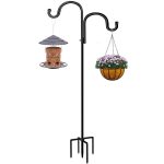 Double Shepherds Hook for Outdoor,94 inch Bird Feeder Pole with 5 Prongs Base,Adjustable Heavy Duty Garden Hanging Holder for Hanging Plant,Solar