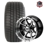 12" Azusa Machined Black Golf Cart Wheels and Tires Combo (205/30 - 12) Set of 4