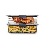 Rubbermaid Leak-Proof Brilliance Food Storage Set | 9.6 Cup Plastic Containers with Lids | Microwave and Dishwasher Safe 2-Pack Clear