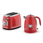 MegaChef 1.7 Liter Electric Tea Kettle and 2 Slice Toaster Combo - Red