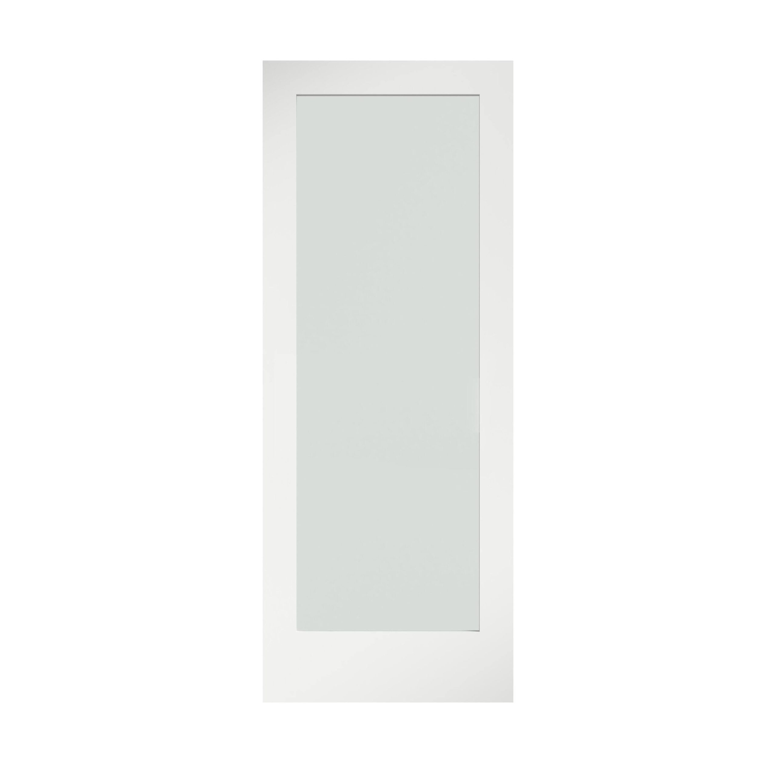 fabef7daed2634f7e1795b82530f95254d9e1034a8b663208aea4357c59fb6e7.jpg EightDoors 24-in x 80-in White 1-Panel Square Frosted Glass Solid Core Primed Pine Wood Slab Door | 50388014802435FRSH - Image 1