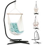 HCY Hammock Chair Stand, C Stand Hanging Stand Weather Resistant Steel Frame 360 Degree Rotation for Outdoor, Indoor Porch Hammock, Black, 44 x 36 x
