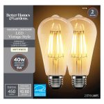 Better Homes & Gardens ST19 Vintage LED Light Bulb, 40 Watt Eqv, Dim, Soft White, Clear Finish - 2 Pk 41549