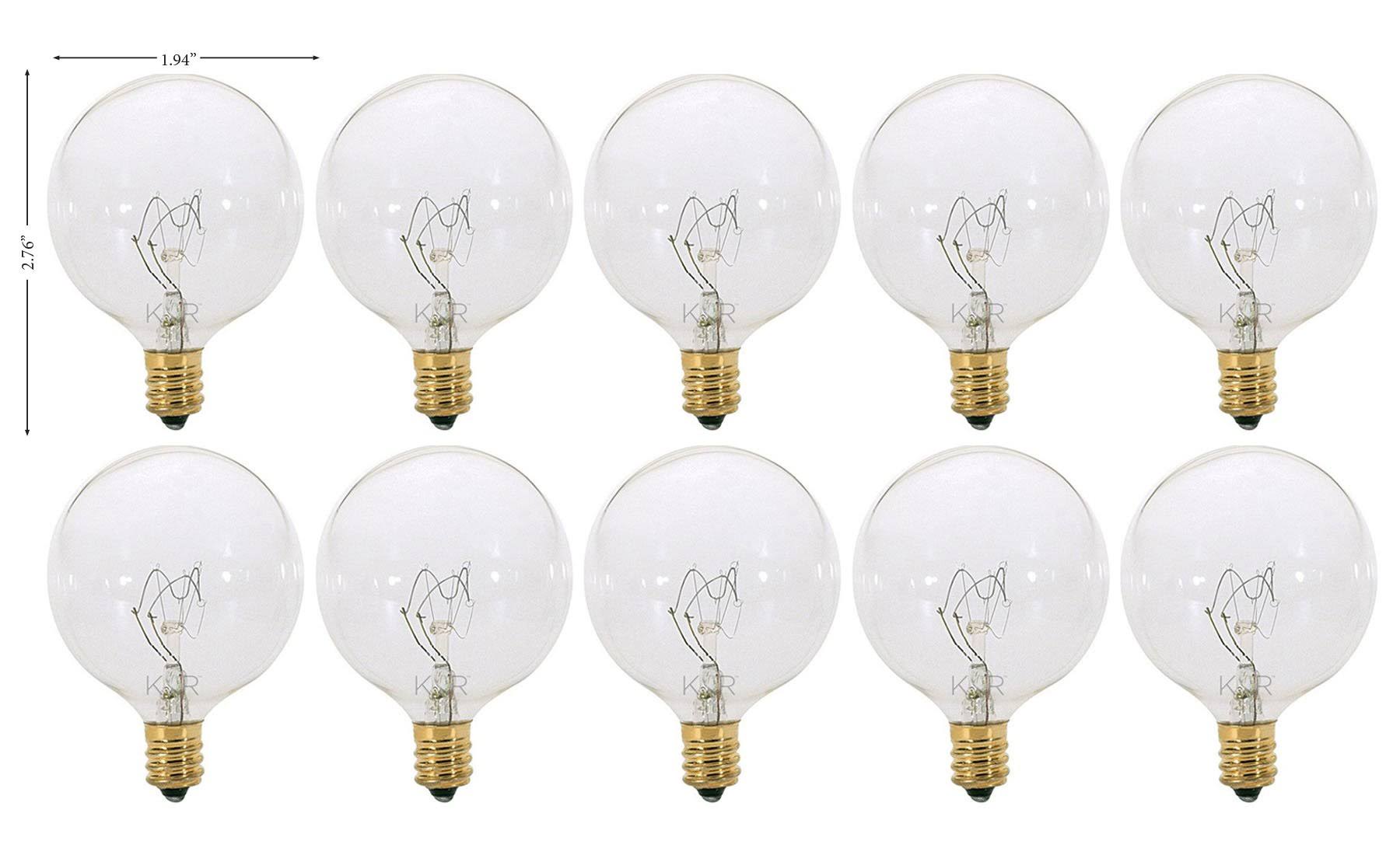 faeb4bce375e3c6be832a9502c3f4ce929a88009b0729ab16b8fbdafd14c9ed8.jpg Kor (Pack of 10) G16.5 Clear FinshDecorative (E12) Candelabra Base Globe Shape Incandescent 120V G16 1/2 Light Bulbs (25) - Image 1