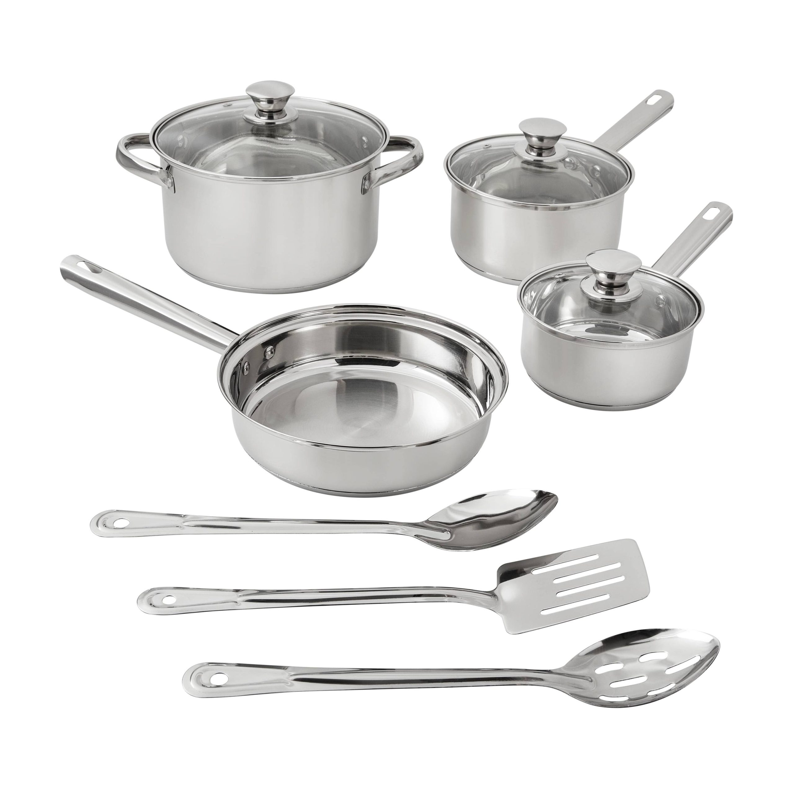 fb263055b4dd83a74a48a0cd7ce2f8ff8c6c8eee85926a0bc0da6c4e83cfecbd.jpg Mainstays 10-Piece Cookware Set, Stainless Steel - Image 1