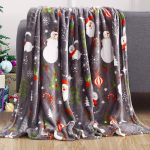 Elegant Comfort Velvet Touch Ultra Plush Christmas Holiday Printed Fleece Throw/Blanket-50 x 60inch, (Santa Snowman Gray)