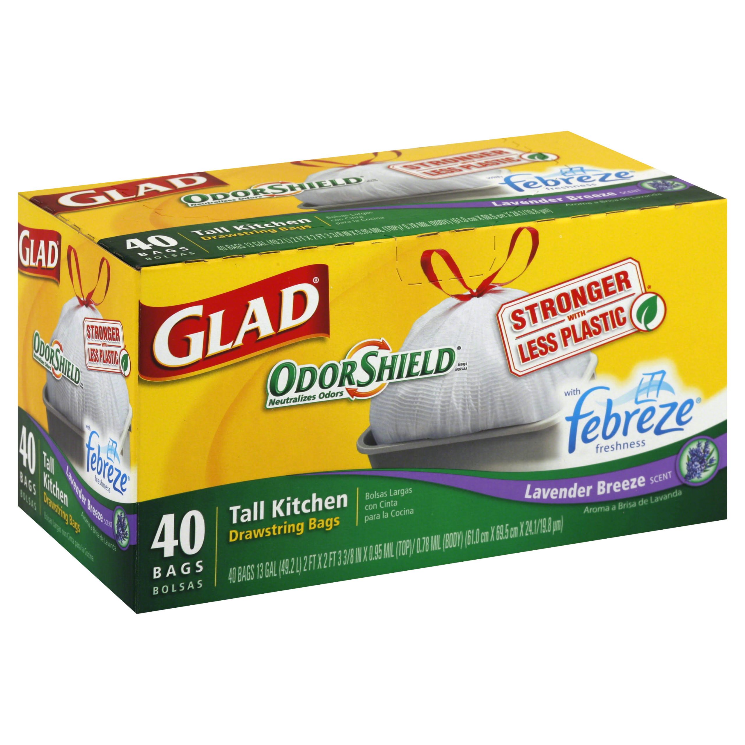 fb72009d24b055aad77ee932824e32176851ad2e448b0d84081471fa60b78cef.jpg Glad Odor Shield Tall Drawstring Kitchen Bags, 13 Gallon, Lavender - 40 count - Image 1