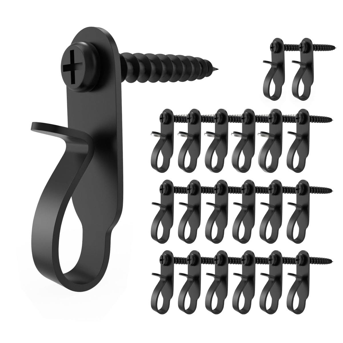 fb9e2439ab3cef777cb786163afe1088f9b86f003a262f3057997674f717f758.jpg GEZIDEA Light Hanger Hooks,Screw Hooks for Hanging Christmas Light,Light Wire and LED Fairy LED Light Clips,Stainless Steel,Black,20 Pack - Image 1