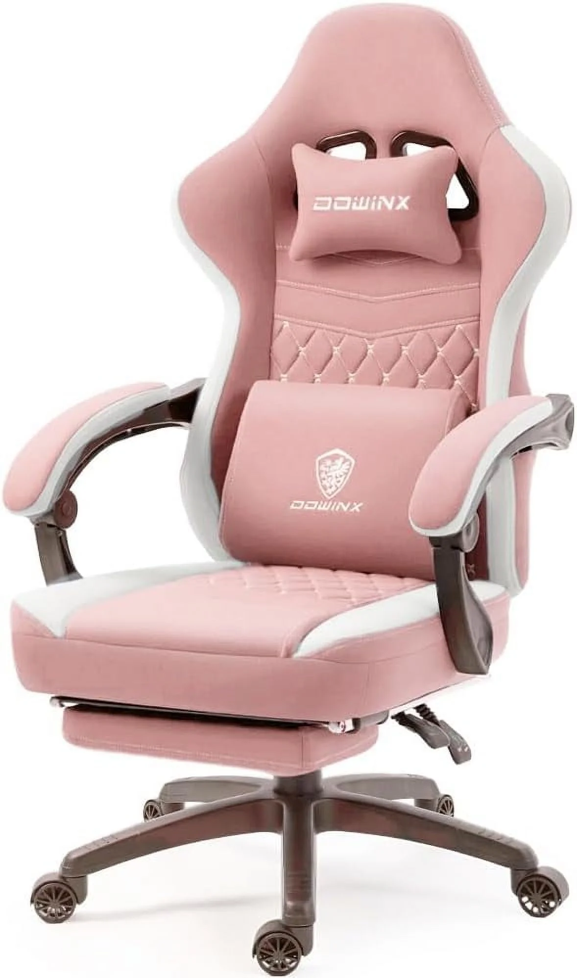 fba807d714da9c498e6cc24e7176815f15cc6dcd6640e2e452b8d7512ef1d16f.webp Dowinx Gaming Chair Breathable Fabric Computer Chair with Pocket Spring Cushion, Comfortable Office Chair with Gel Pad and Storage Bag, Massage Game Chair with Footrest, Pink - Image 1