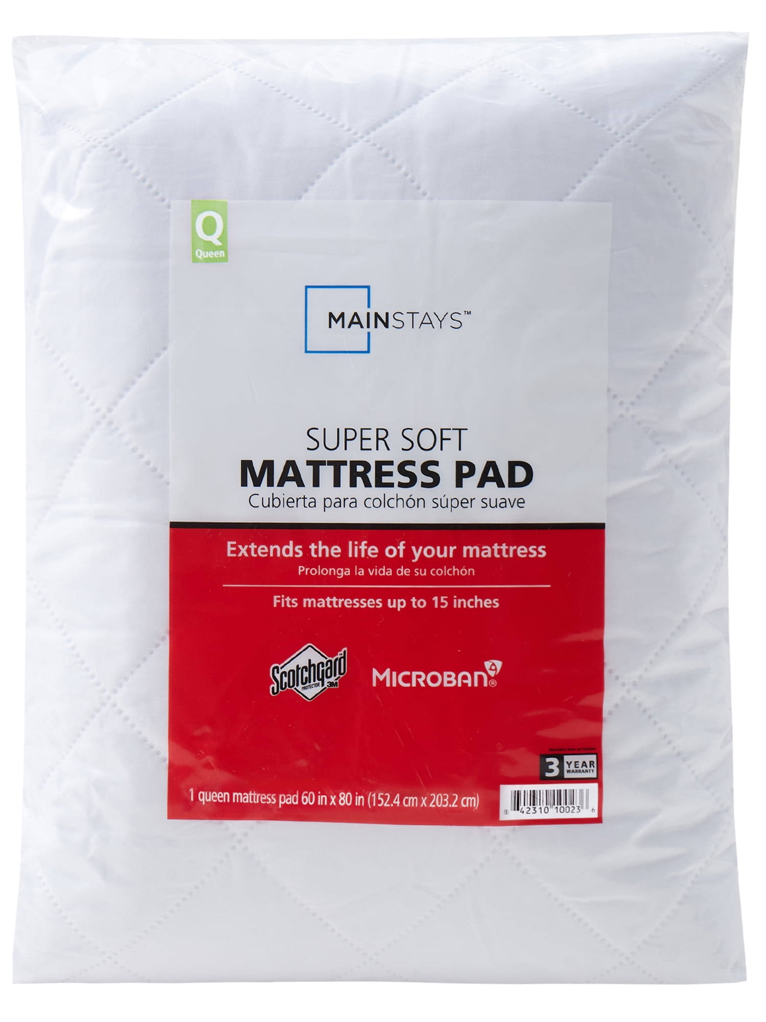fbd4979fd203541b8a9fdb0465ae0f5e064accb9d690ce67142642efe52deba6.jpg Mainstays Super Soft Mattress Pad, Antimicrobial, Queen, White - Image 1