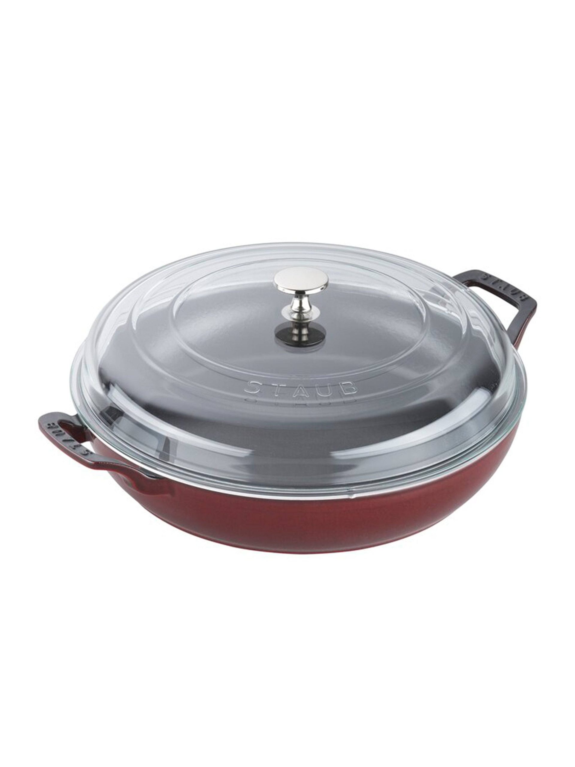 fbf196a35cd6e97c48da6b1a5782631037cefb189e9fcf7dcaf993f9ce222ac7.jpg Staub - Cast Iron 3.5-qt Braiser with Glass Lid - Grenadine - Image 1